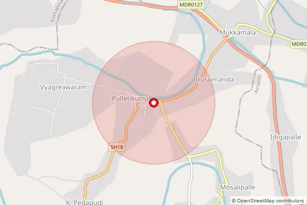 Map showing approximate area covered by Pincode 533239 — Pulletikurru S.O, Konaseema