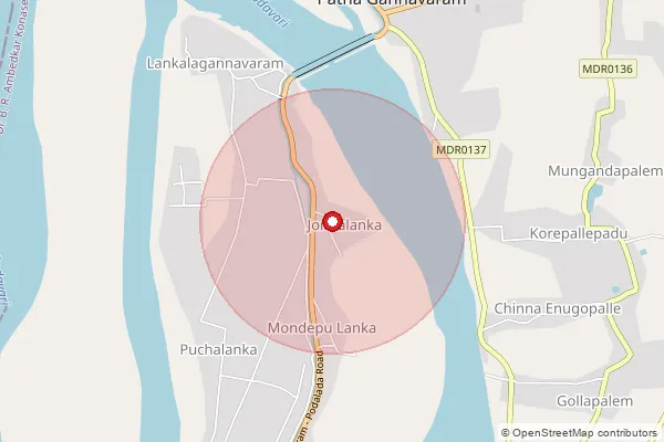 Map showing approximate area covered by Pincode 533240 — D.Gannavaram S.O, Konaseema