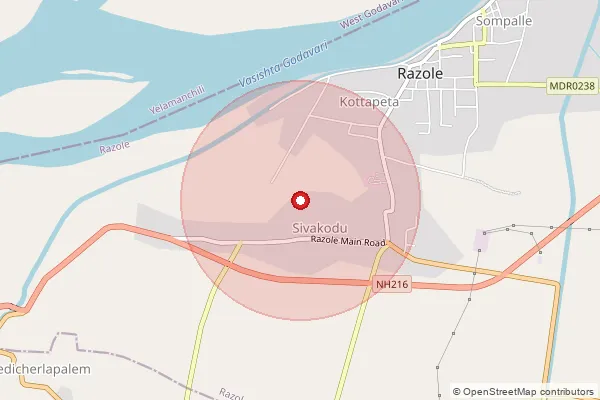 Map showing approximate area covered by Pincode 533244 — Gudapalli Pallipalem B.O, East Godavari