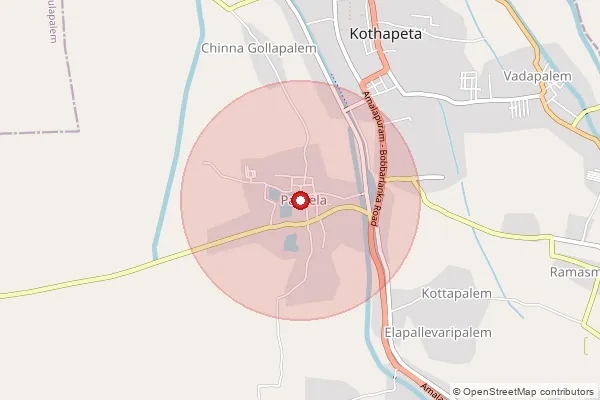 Map showing approximate area covered by Pincode 533247 — Nagaram S.O (East Godavari), Konaseema