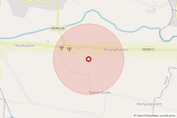 Map showing approximate area covered by Pincode 533248 — Merakapalem B.O, East Godavari