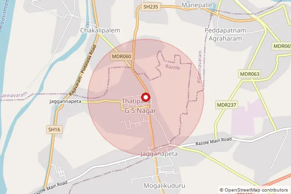 Map showing approximate area covered by Pincode 533249 — Tatipaka Bazar S.O, Konaseema