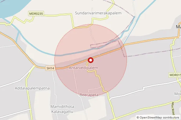 Map showing approximate area covered by Pincode 533252 — Antarvedipalem S.O, Konaseema