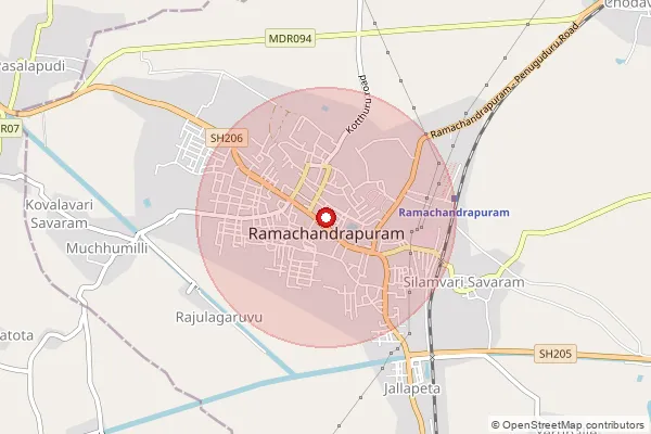 Map showing approximate area covered by Pincode 533255 — Ramachandrapuram H.O, Konaseema