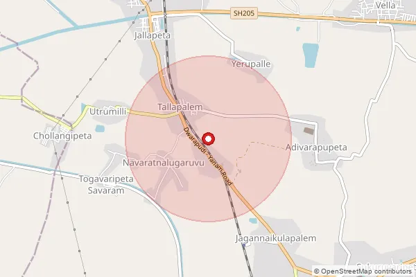 Map showing approximate area covered by Pincode 533256 — Kurmapuram B.O, Konaseema