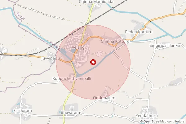 Map showing approximate area covered by Pincode 533260 — Yanamadala B.O, Kakinada