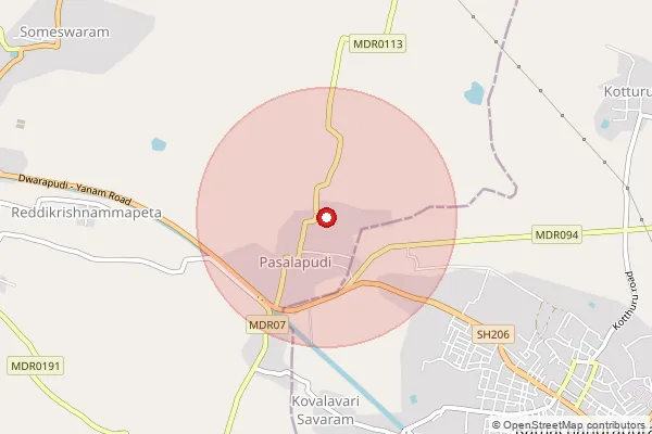 Map showing approximate area covered by Pincode 533261 — Matsavaram B.O, Konaseema