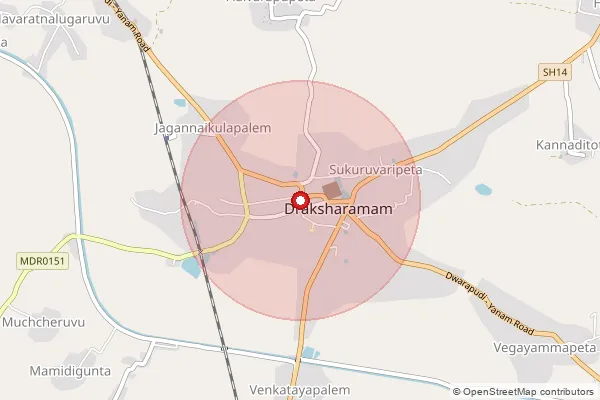 Map showing approximate area covered by Pincode 533262 — Kapavaram B.O, Konaseema