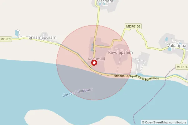Map showing approximate area covered by Pincode 533263 — Balantram B.O, Konaseema