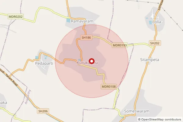 Map showing approximate area covered by Pincode 533264 — Ramavaram B.O, East Godavari