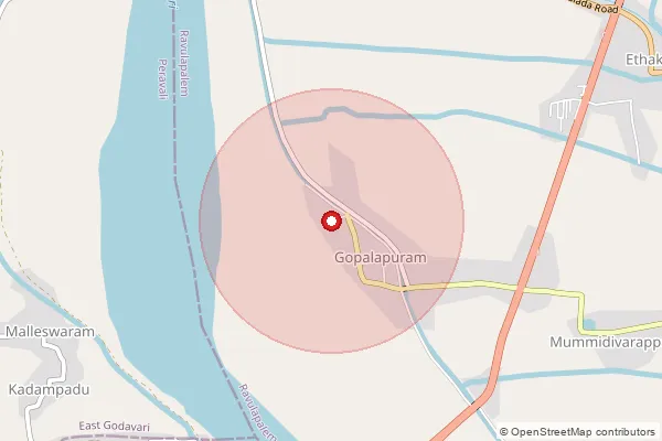 Map showing approximate area covered by Pincode 533274 — Gopalapuram S.O (East Godavari), Konaseema