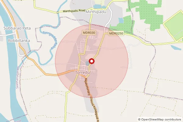 Map showing approximate area covered by Pincode 533293 — Mirthipadu B.O, East Godavari