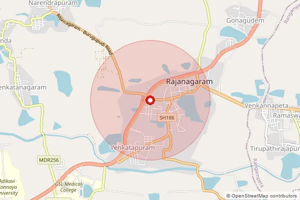 Map showing approximate area covered by Pincode 533297 — Kalavacherala B.O, East Godavari
