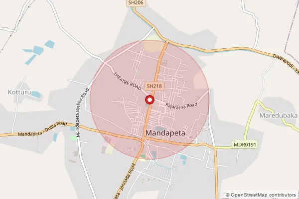 Map showing approximate area covered by Pincode 533308 — Nelaturu B.O, Konaseema