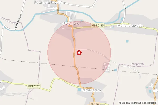 Map showing approximate area covered by Pincode 533342 — Mahendrawada B.O, East Godavari