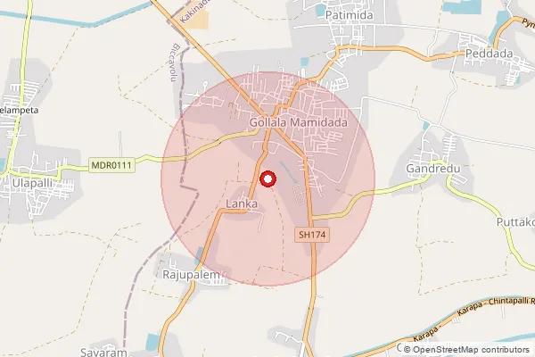 Map showing approximate area covered by Pincode 533344 — Peddada B.O, Kakinada