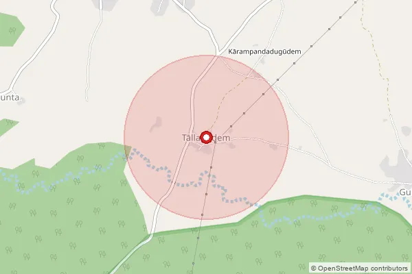 Map showing approximate area covered by Pincode 533349 — Tellamvarigudem Bo, Alluri Sitharama Raju