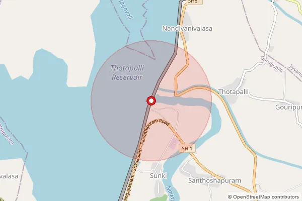 Map showing approximate area covered by Pincode 533351 — Nandigama B.O, Alluri Sitharama Raju
