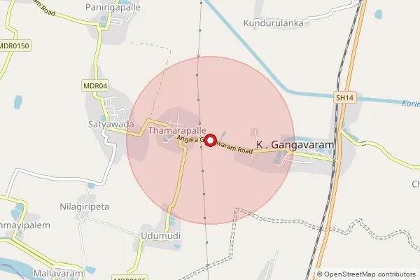 Map showing approximate area covered by Pincode 533355 — K Gangavaram, East Godavari