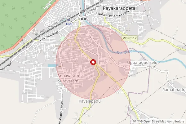 Map showing approximate area covered by Pincode 533401 — Addaripeta B.O, Kakinada