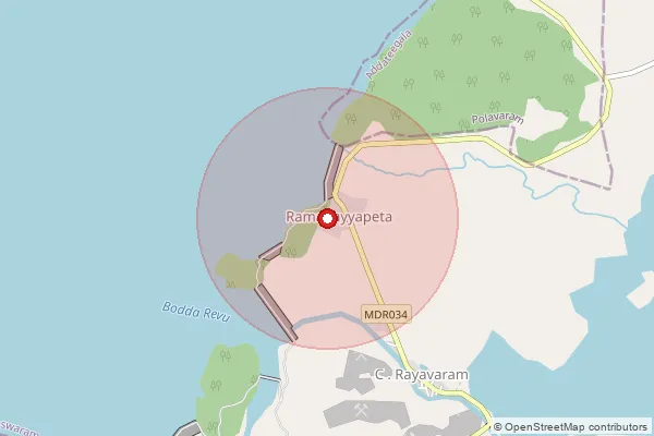 Map showing approximate area covered by Pincode 533429 — Bhadravaram B.O, Kakinada