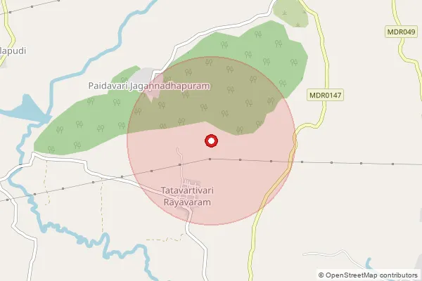 Map showing approximate area covered by Pincode 533430 — Pothuluru B.O, Kakinada