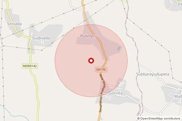 Map showing approximate area covered by Pincode 533433 — Jalluru B.O, Kakinada