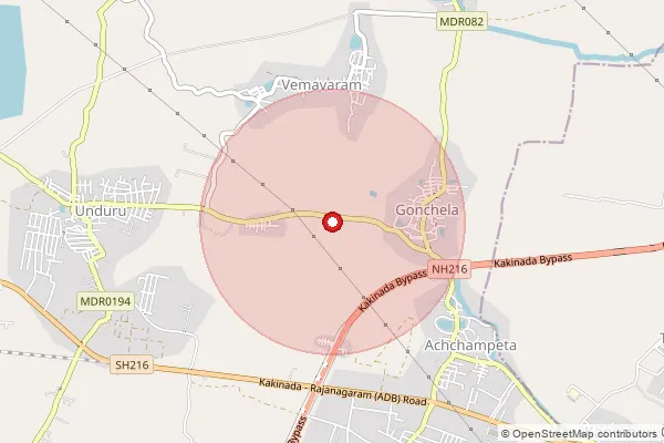 Map showing approximate area covered by Pincode 533434 — P Vemavaram B.O, Kakinada