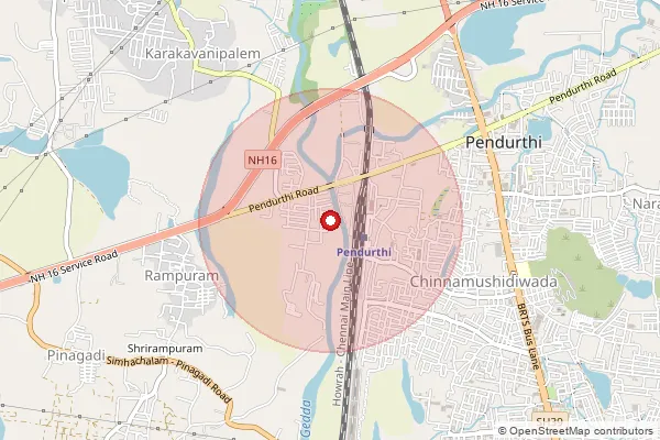 Map showing approximate area covered by Pincode 533435 — Somavaram B.O, Kakinada
