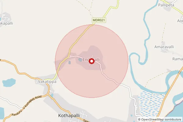 Map showing approximate area covered by Pincode 533447 — Nagulapalli B.O, Kakinada