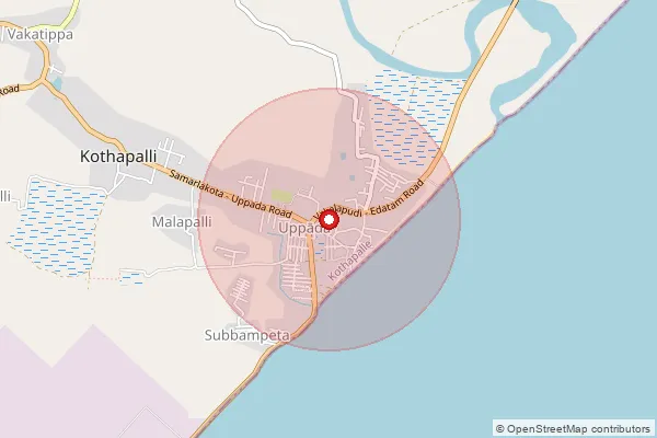 Map showing approximate area covered by Pincode 533448 — Mulapeta B.O, Kakinada