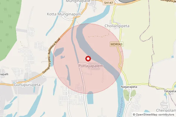 Map showing approximate area covered by Pincode 533461 — Chollangipeta B.O, Kakinada