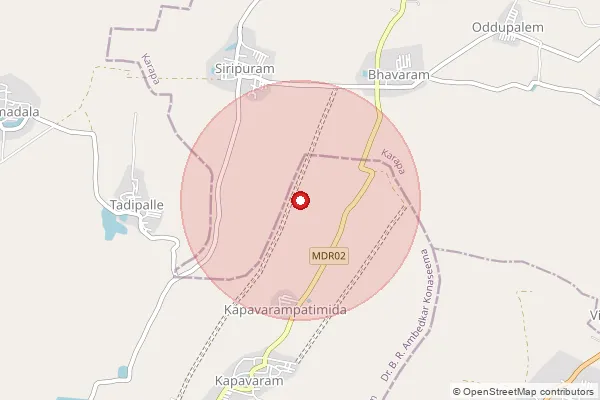 Map showing approximate area covered by Pincode 533462 — Kandregula B.O, Kakinada