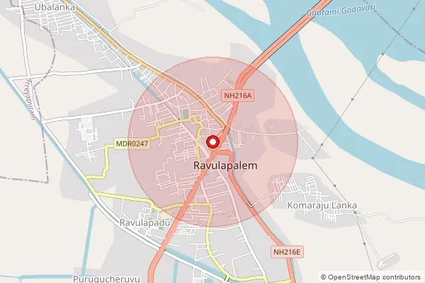 Map showing approximate area covered by Pincode 533464 — Pallipalem B.O, Kakinada