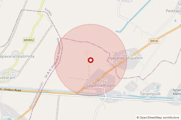 Map showing approximate area covered by Pincode 533468 — Manjeru B.O, Kakinada