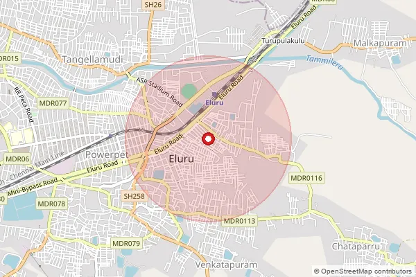 Map showing approximate area covered by Pincode 534001 — Eluru H.O, Eluru