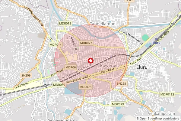 Map showing approximate area covered by Pincode 534002 — Malkapuram B.O, Eluru