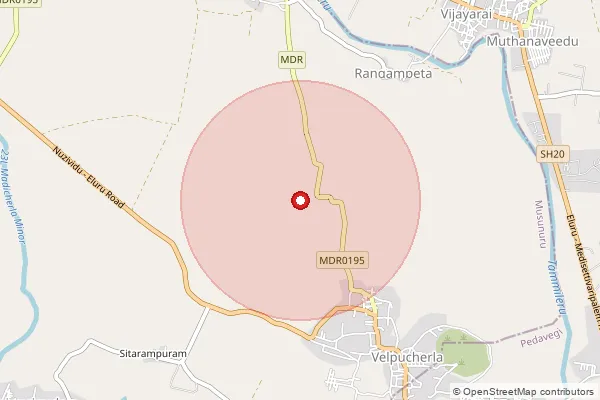 Map showing approximate area covered by Pincode 534007 — Sb Colony S.O, Eluru