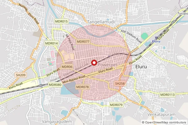 Map showing approximate area covered by Pincode 534008 — Ndc Eluru, Eluru