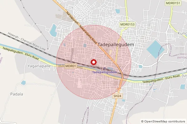 Map showing approximate area covered by Pincode 534101 — Tadepalligudem H.O, West Godavari