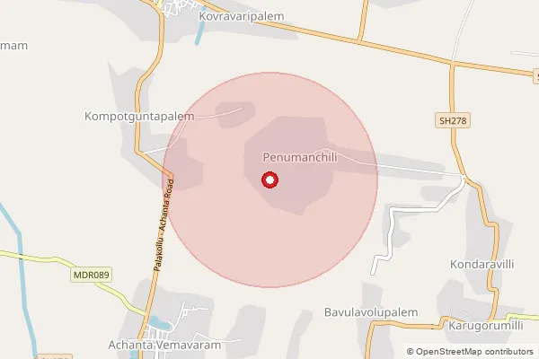 Map showing approximate area covered by Pincode 534123 — Deva B.O, West Godavari