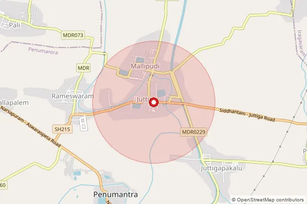 Map showing approximate area covered by Pincode 534124 — Juttiga B.O, West Godavari