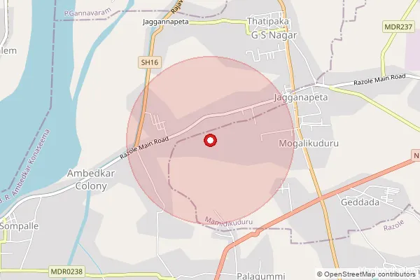 Map showing approximate area covered by Pincode 534126 — Podalada B.O, West Godavari