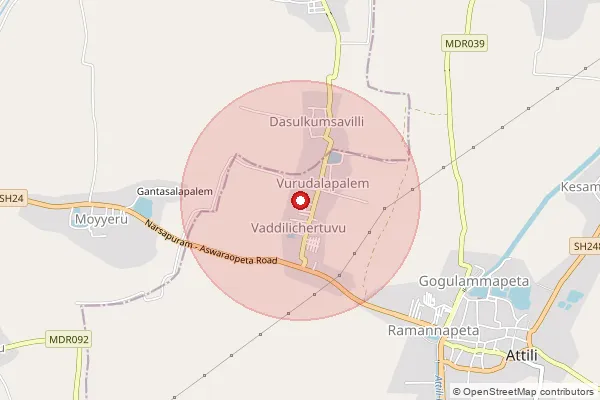 Map showing approximate area covered by Pincode 534134 — Manchili B.O, West Godavari