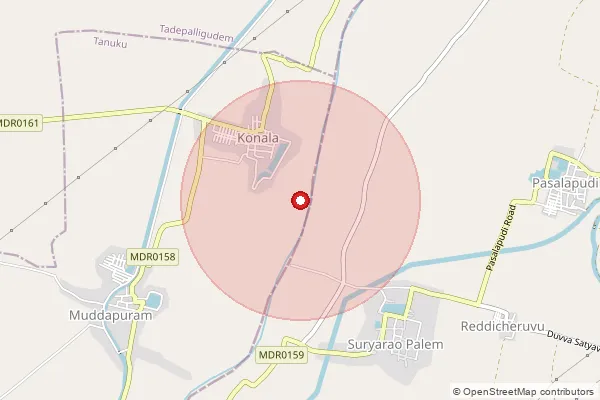 Map showing approximate area covered by Pincode 534156 — Surya Rao Palem B.O, West Godavari