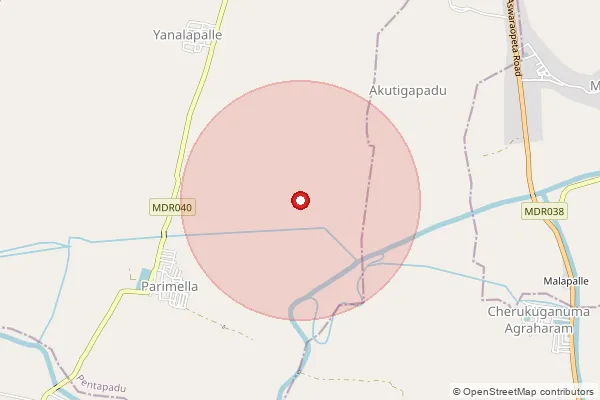 Map showing approximate area covered by Pincode 534196 — Mudunuru B.O, West Godavari