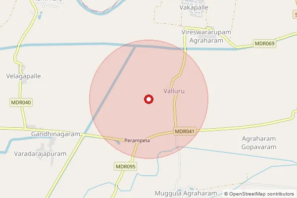 Map showing approximate area covered by Pincode 534197 — Muggalla B.O, Eluru