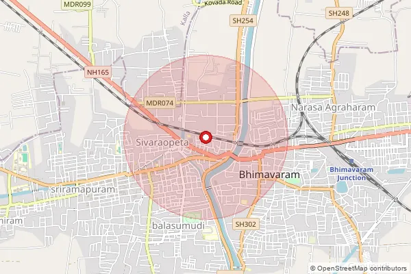 Map showing approximate area covered by Pincode 534201 — Bhimavaram H.O, West Godavari