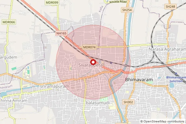 Map showing approximate area covered by Pincode 534202 — Annavaram B.O, West Godavari