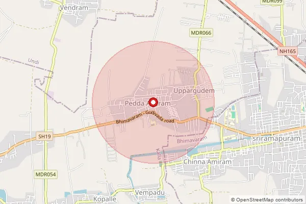 Map showing approximate area covered by Pincode 534204 — Peda Amiram B.O, West Godavari